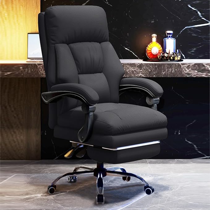 Executive Office Chair Comfortable Desk Chairs with Foot Rest High Back Computer Gaming Chairs Reclining PU Leather Swivel Work Chair for Home Office-DeskLoop Office