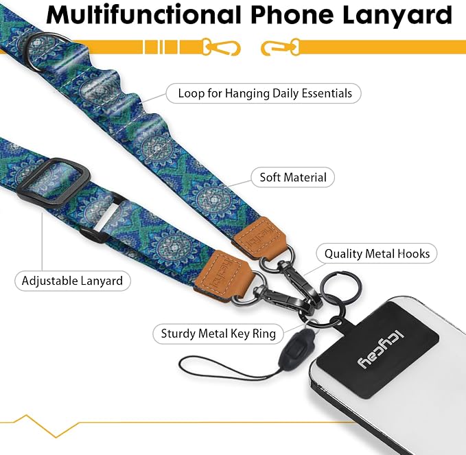 Icycay Phone Lanyard Crossbody, Boho Blue Cell Phone Strap - Image 3