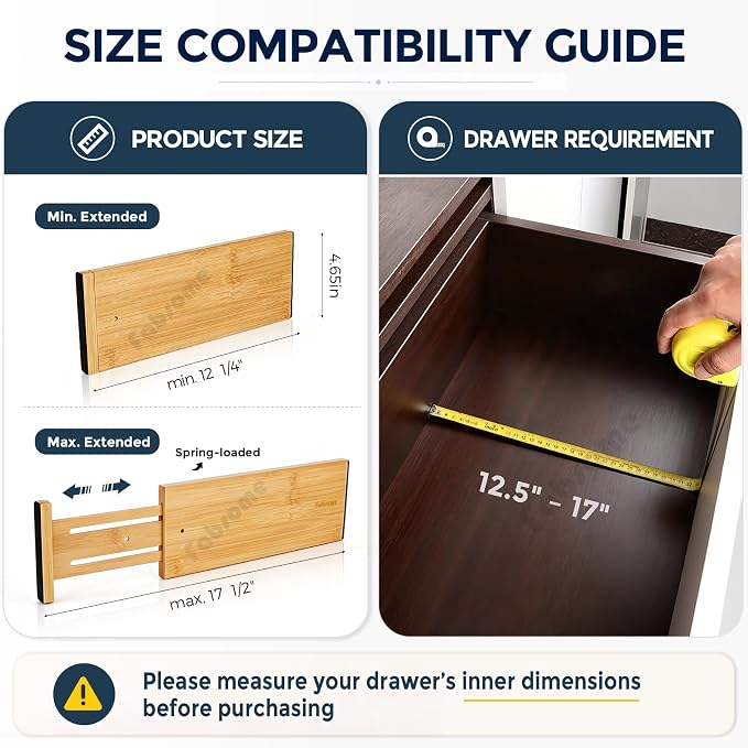 Fabsome Dresser Drawer Organizers 6 Pack, 4.65'' High Adjustable from 12.5-17‘’ - Image 6