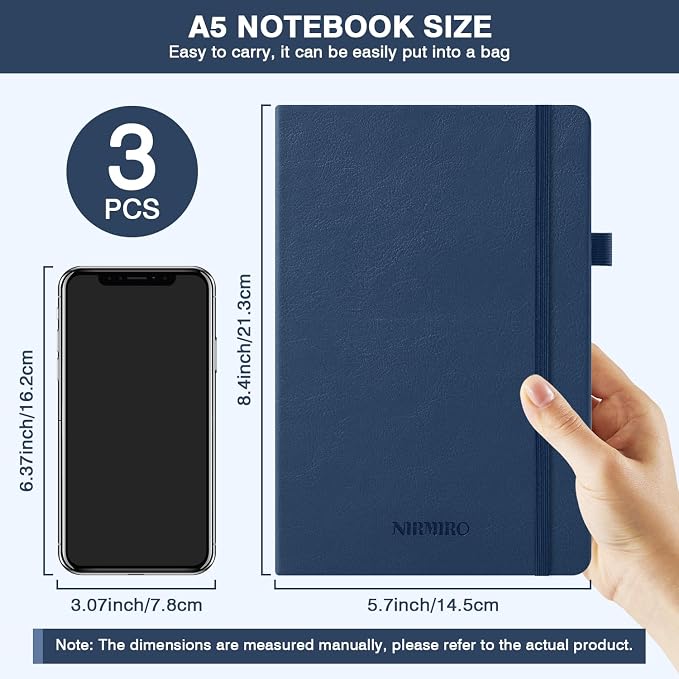 Lined Journal Notebook, with Pen, Leather Hardcover, 3 Pack, - Image 5