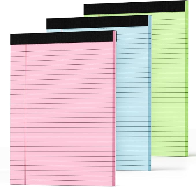Legal Pads 8.5 x 11 Colored Note Pads 8.5 x 11, 3 Pack Notepads 8.5 x 11, Pink Notepad 8.5 x 11 Legal Pad, Notebook Paper 8.5 x 11 for Home Office Supplies, Lined Paper Pads 8 1/2 x 11, 30 Sheets/Pad-DeskLoop Office