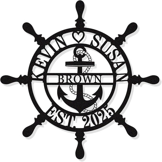 Personalized Wheel Ship Metal Sign, Custom Nautical Wall Decor, Custom Ship by HYTSIGN