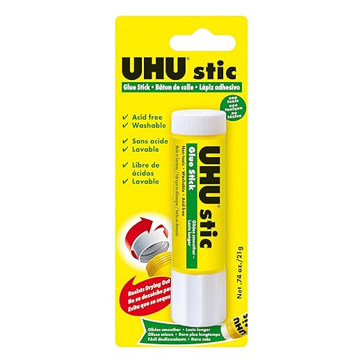 UHU stic, Glue Stick Solvent Free, Washable, Screw on Cap, for School, Crafts, Scrapbooking 1 x 21g Blister, White-DeskLoop Office