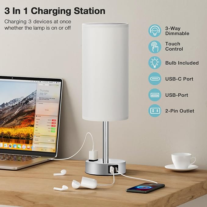 Fenmzee Light Grey Table Lamp for Nightstand - Image 3