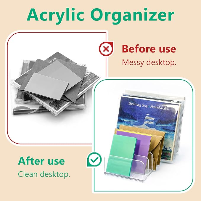 2 Packs Acrylic Mail Organizer Plastic Desk Cash Tray, 7 Section Divided Vanity - Image 3
