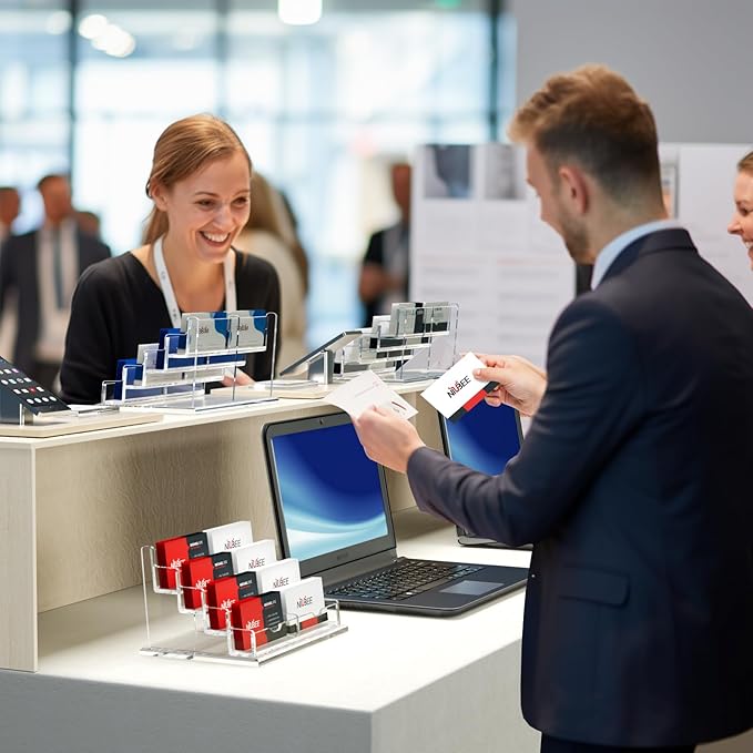 NIUBEE Clear Business Card Holder 4 Tier Acrylic Business Card Stand, 8 Slots Business Card Display for Desk Counter, 600 Card Capacity, 1 Pack-DeskLoop Office