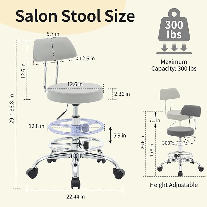 Rolling Massage Chair, Height Adjustable Salon Stool with Wheels 19.5’’-26.6’’, Gray Guitar Stool (Gray)-DeskLoop Office