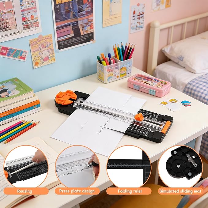 Paper Cutter for Craft, 4-in-1 Paper Trimmer, Perforated & Creasing Blades for - Image 8