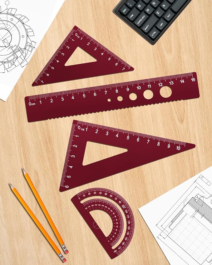Honagu Triangular Ruler Set, 4 Pieces Aluminum Alloy Ruler, Metal Drafting Ruler - Image 5