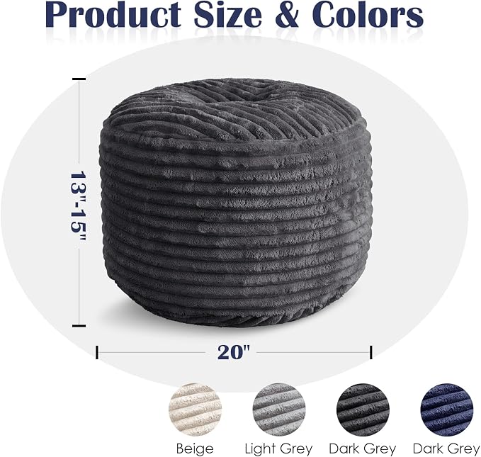 SHOUREN Stuffed Round Ottoman, Corduroy Pouf Ottoman Foot Rest - Image 2