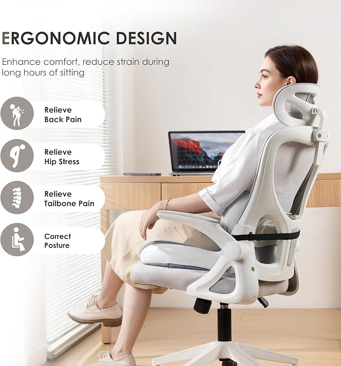 FLORICH Memory Foam Truck Seat Cushion with Adjustable Strap,Seat Cushion and Lumbar Support Pillow for Car Office Chair, Ergonomic Back Support & Sciatica Relief for Long Drives(Grey)-DeskLoop Office