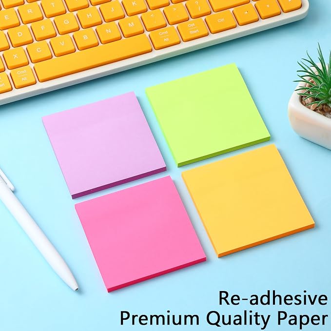 Thenshop 12 Pads Neon Fluorescent Pastel Sticky Notes 3''x3'', Self Stick Notes - Image 4