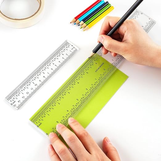 5PCS 6''/12 '' Acrylic Clear Edge Rulers T-Square Ruler, inches and Metric - Image 6