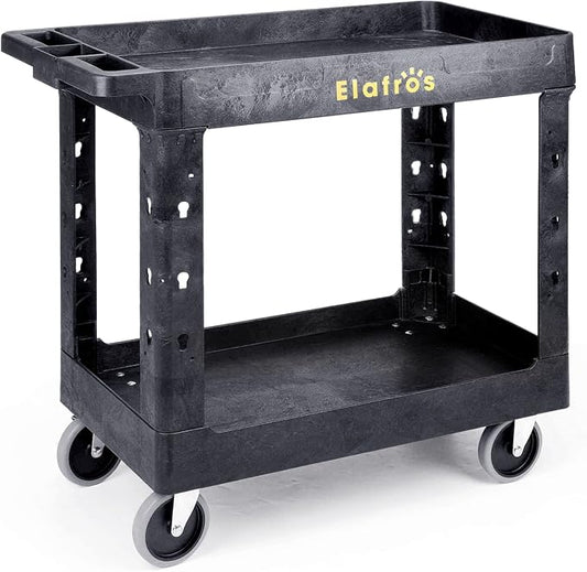ELAFROS 2-Tier Utility Rolling Cart, 34 x 17 in, 550lb | Deep Tub Shelves by ELAFROS