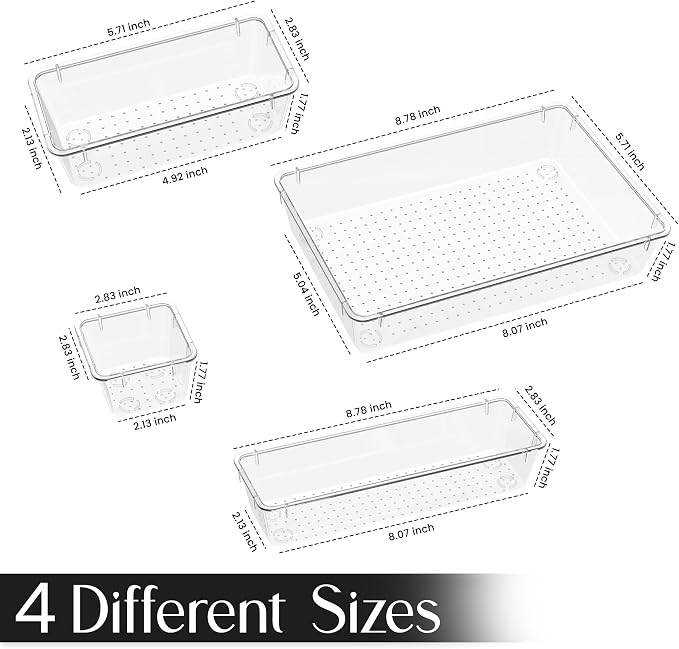 KICHLY 25 Piece Clear Drawer Organizer Set – Multi Size Storage Trays - Image 7