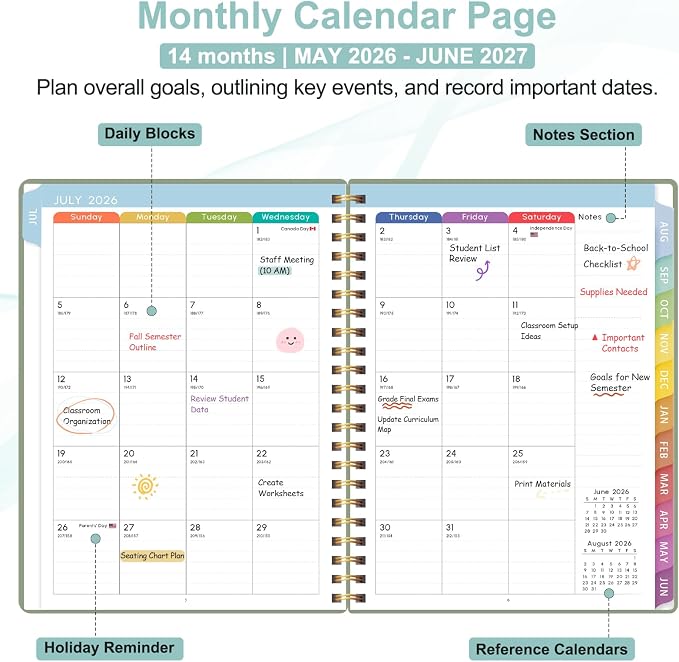 Teacher Planner 2026-2027, 7 Period Lesson Plan Book, 8.5" x 11" | July - Image 2