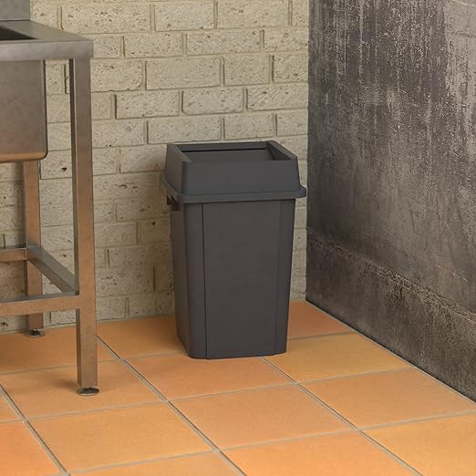 19 Gallon Grey Square Commercial Trash Can with Lid-DeskLoop Office