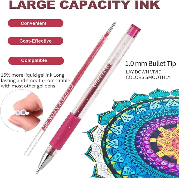264 Pack Gel Pens Set,132 Colored Gel pen with 132 Refills 100% More Ink, Include Glitter Metallic Pastel Neon Morandi Gel Pens for Adults Coloring Books Drawing Crafts Bullet Journaling-DeskLoop Office