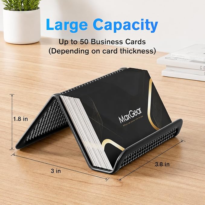 MaxGear Mesh Business Card Holder 2 Pack | Black Metal Business Card Display - Image 2