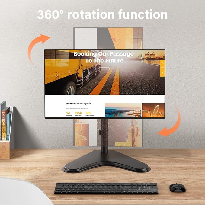 KKTONER Single Computer Monitor Stand Metal Base Free Standing Desk Vesa Mount for 13 inch to 32 inch Screen Height Adjustable Monitor Mount Full Motion Swivel Vesa 75*75mm/100*100mm Hold up 17.6Lbs-DeskLoop Office
