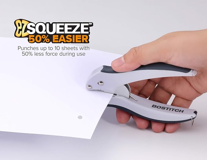 Bostitch Office EZ Squeeze One-Hole Punch, 10 Sheet Capacity, Lightweight - Image 2