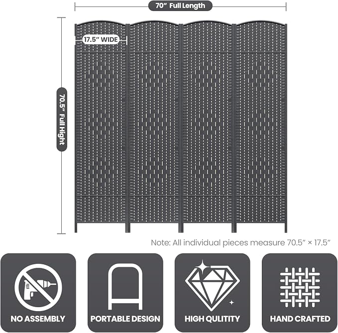 Cocosica 4 Panel Room Divider, 6Ft Folding Privacy Screen, Tall - Image 3