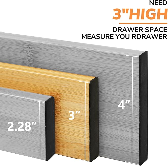 BAMEOS 4 pcs 3" High Bamboo Drawer Dividers Adjustable Drawer Organizer Expandable Drawer Organization Utensil Organizers for Kitchen Dresser Bathroom Bedroom and Office-DeskLoop Office