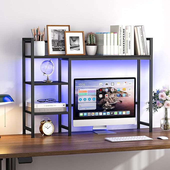 Snughome Desk Shelf with LED Strip, 38.6" Desktop Organizer Shelf, Desk Hutch - Image 2