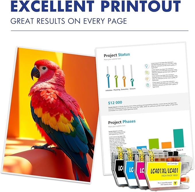 LC401XL LC401 MFC-J1010DW Ink Cartridges for Brother Printer LC 401 401XL for MFC-J1010DW MFC-J1170DW MFC-J1012DW MFC-J1800DW MFC J1010DW - 4 Pack High Yields Black Cyan Magenta Yellow-DeskLoop Office