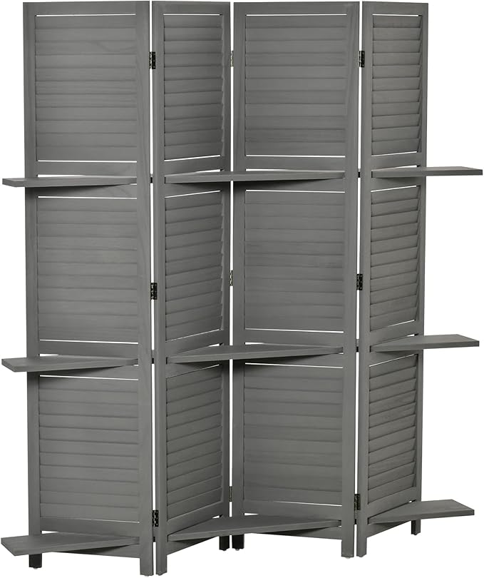 NicBex Room Divider 4 Panel Room Dividers with Storage Shelves Partition Room Dividers and Folding Privacy Screens 5.6 FT Wall Divider for Home, Office, Room Separation,63.75"W x 0.75"D x 67"H, Gray-DeskLoop Office