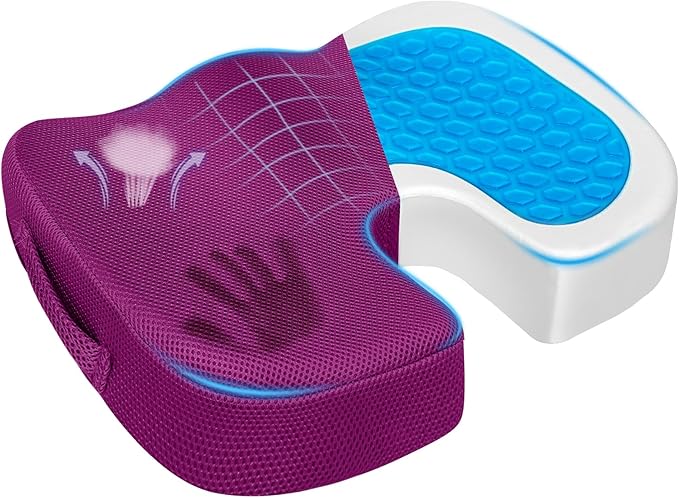 Gel Seat Cushion for Car Office - Memory Foam Pain Relief Chair Pillow Cushions - Tailbone Sciatica Coccyx Butt Lumbar Support Pad for Sitting Driving Traveling, Mesh, Purple-DeskLoop Office