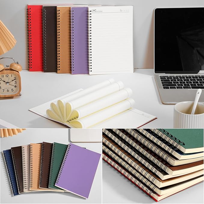 12 Pack Small Spiral Notebook A5 Lined College Ruled Spiral Journal Notebook 5.5 x 8.3 Inch Kraft Cover, 120 Pages for Work Students Office Business(Dark Color)-DeskLoop Office
