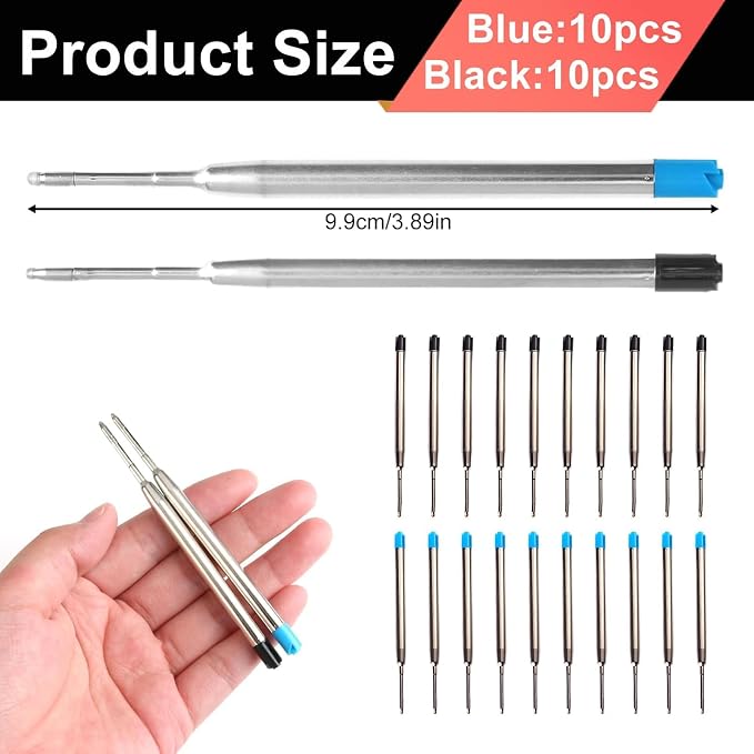 20 Pack Ink Pen Refills for Parker, Ballpoint Pen Refills, 3.9" Medium 1.0 mm - Image 2