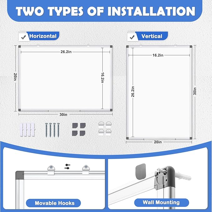 WALGLASS Double-Sided White Board 30x20 Dry Erase Magnetic - Image 2