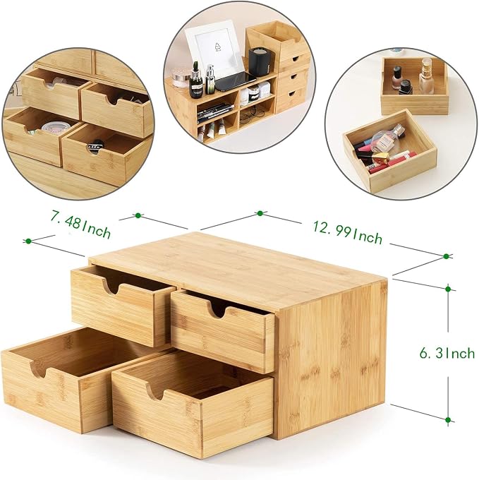 Wisuce Bamboo Desk Drawer Organizer, Desktop Organizer - Image 3