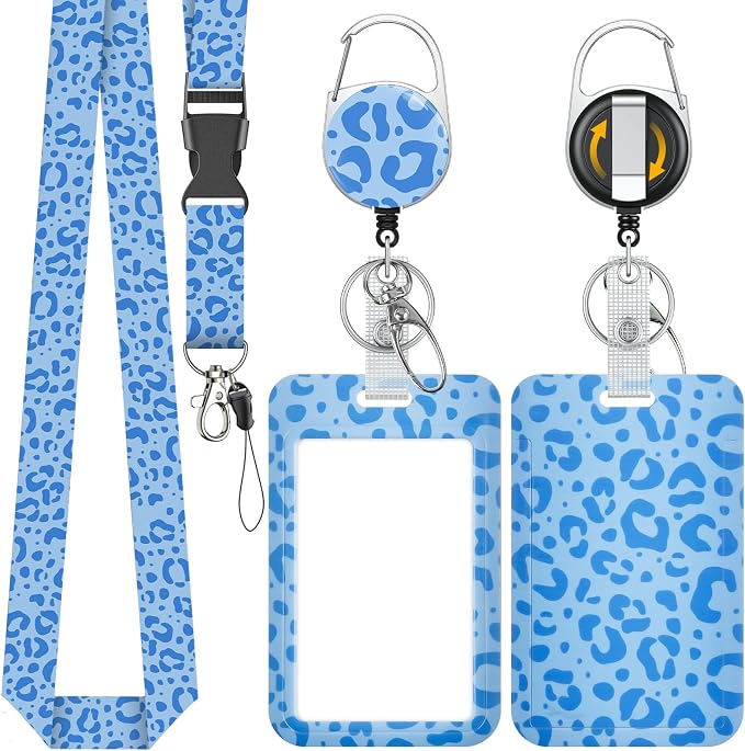 Uniclife Fashionable Sliding Badge Holder Blue Leopard Print Plastic Card Holder by UnicLife