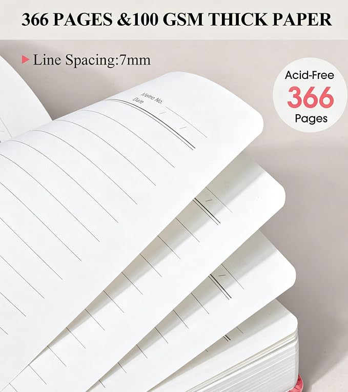 PAIBAS A5 Journal Notebook College Ruled 366 Page Leather Journal - Image 4