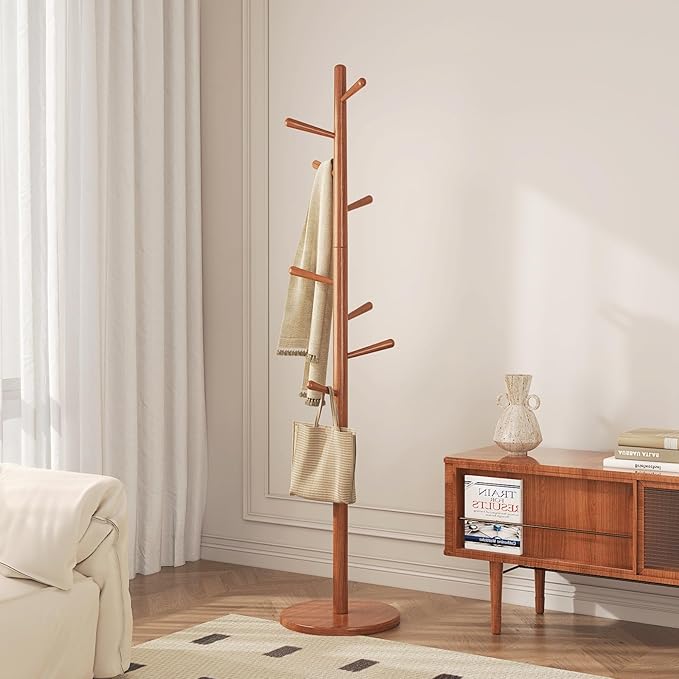 Uniclinens Coat Rack Freestanding Solid Wood Coat Tree Standing with 8 Hooks, Coat Rack Stand Creative Tree Branch-Look (Teak)-DeskLoop Office