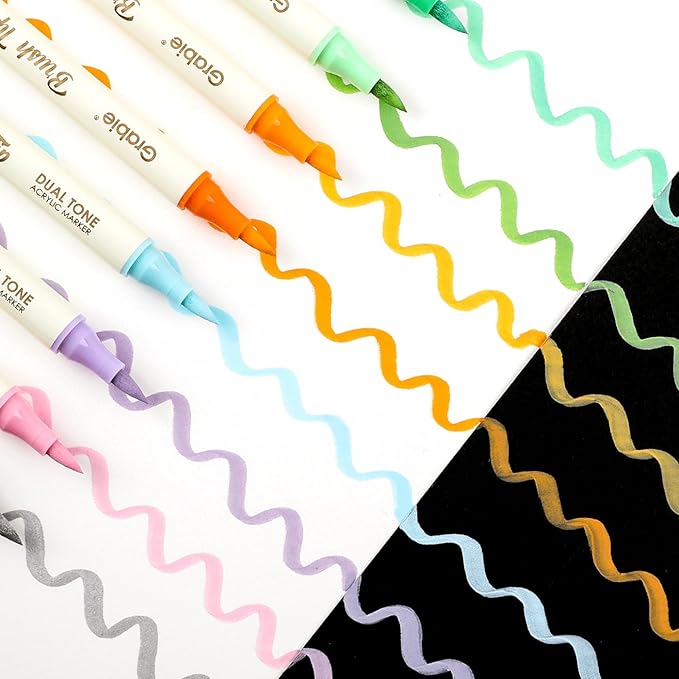 Grabie 120 Colors Dual Tone Brush Tip Acrylic Markers, Dual-Color Paint Markers with 60 Brush Tips, Double Tipped Acrylic Paint Pens for Fabric, Canvas,DIY, Canvas Art Supplies-DeskLoop Office
