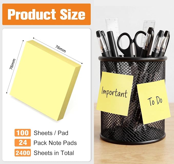 Yellow Sticky Notes 3x3in, Recyclable Paper, Clean Removal, 100 Sheets/Pad - Image 3