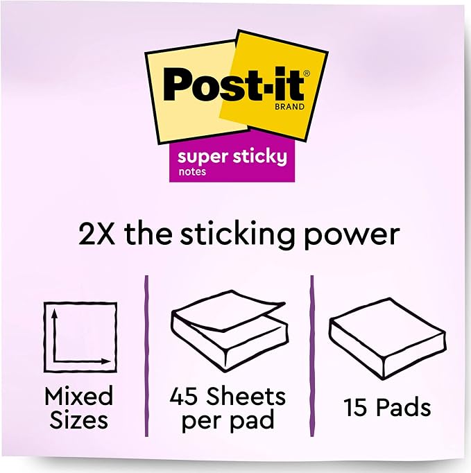 Post-it Super Sticky Notes, 15 Pads, 2X The Sticking Power, Supernova Neons - Image 2