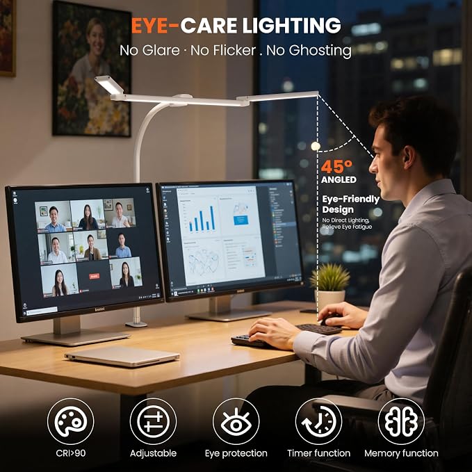 LED Desk Lamp for Office Home, Adjustable 3 Head Computer Monitor Light - Image 4