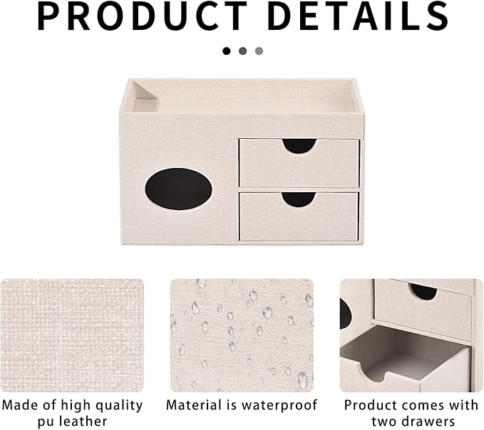 Square Tissue Box Cover with Drawers, Tissue Box Holder with Storage Tray - Image 5