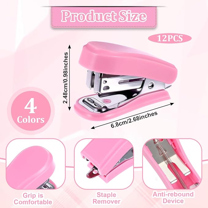 12 Pcs Mini Stapler with 12 Boxes Staple, Includes Built in Staple Remover - Image 2