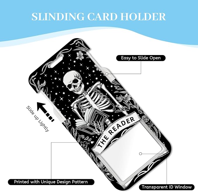 Hancynir Goth Book Lanyards for Id Badges, Funny Skull Skeleton Floral Badge - Image 5
