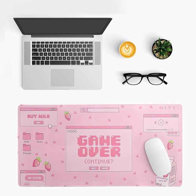 Pink Gaming Mouse Pad 27.6x11.8 Inch Pastel Game Over Large Mousepad Kawaii - Image 3