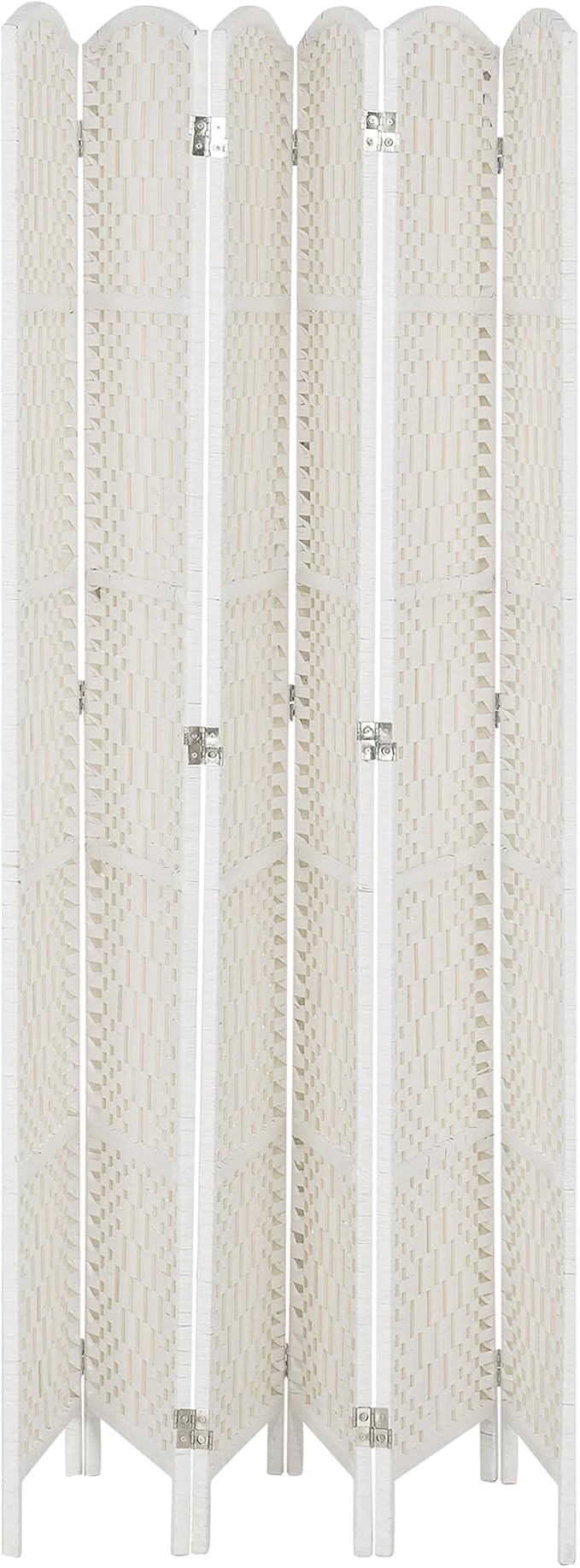 HOMCOM Room Divider, 6 Panel Folding Privacy Screen, 6FT Tall Portable Wicker Weave Partition Wall Divider for Bedroom, Home Office, White-DeskLoop Office