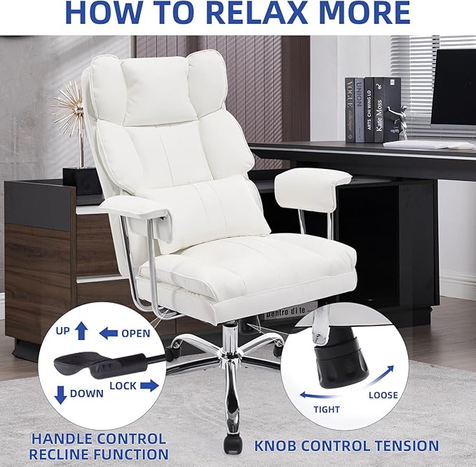 Big and Tall Office Chair 500lbs Wide Seat Executive Office Desk Chair High-Back Office Task Chair with,Ergonomic Lumbar Support Computer Office Chairs for Heavy People(White)-DeskLoop Office