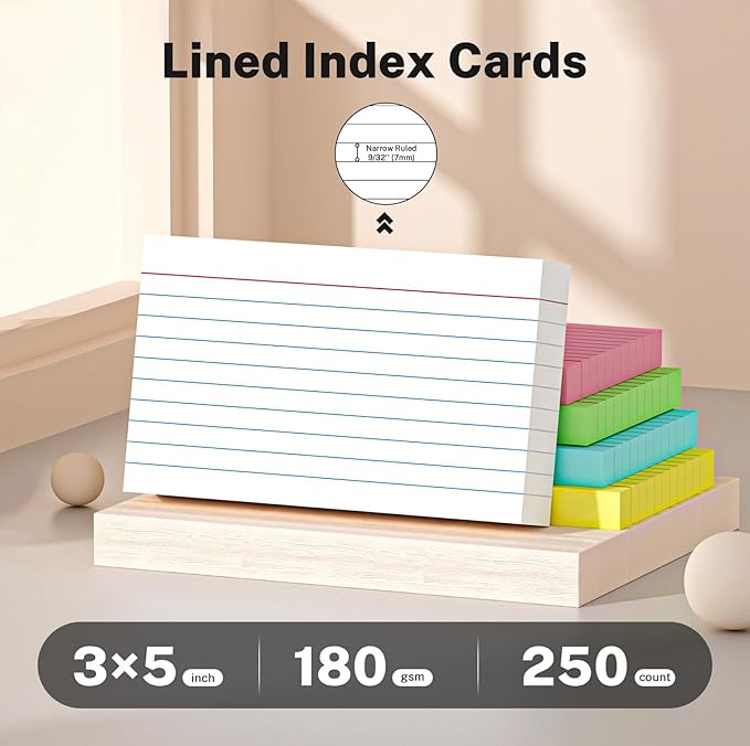 Colored Index Cards 3x5 Inch, 50 Pack Of 5, Neon Flashcards Note Cards - Image 2