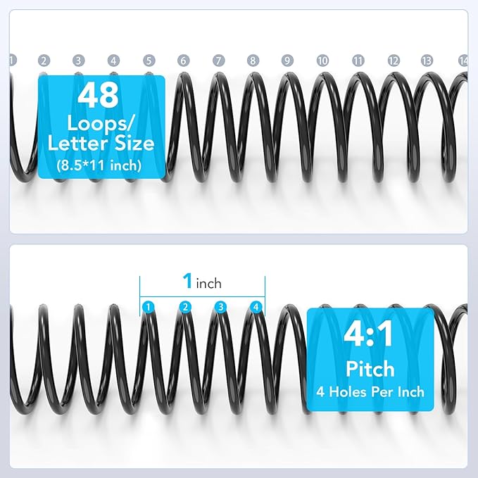 150 Pack Plastic Spiral Binding Coils,1/4", 5/16", 3/8", 1/2", 5/8", 3/4", 4:1 Pitch Multi-Size Pack of 150-DeskLoop Office